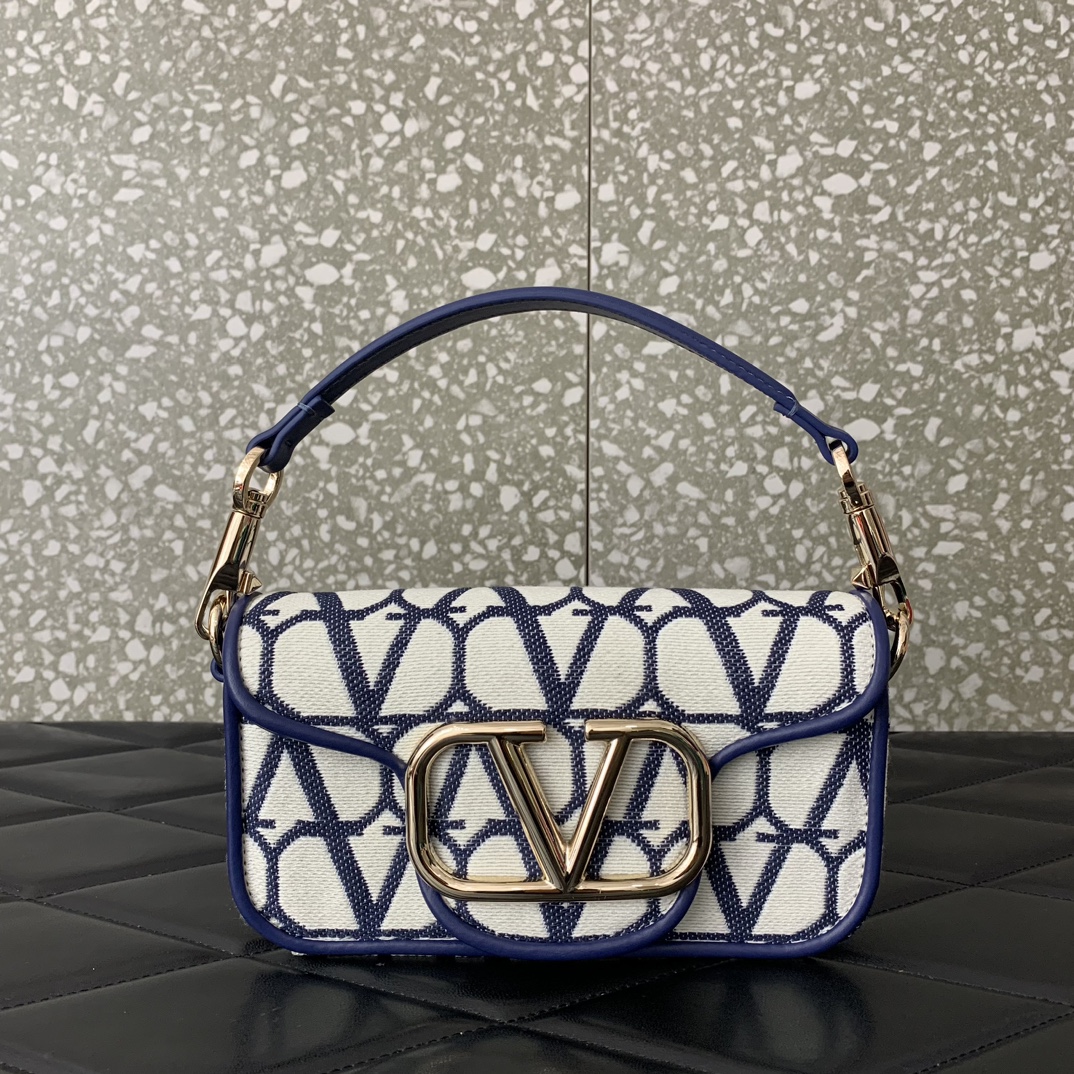 Valentino Garavani Loco Small Shoulder Bag in Blue Toile Iconographe